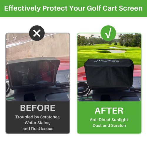XINSTCO Golf Cart Waterproof Touchscreen Cover with Drawstring, Oxford Fabric 9" Screen Cover Fits for Evolution & Denago Golf Cart, Ev Golf Cart Accessories, Dustproof, Sun Protect, Black