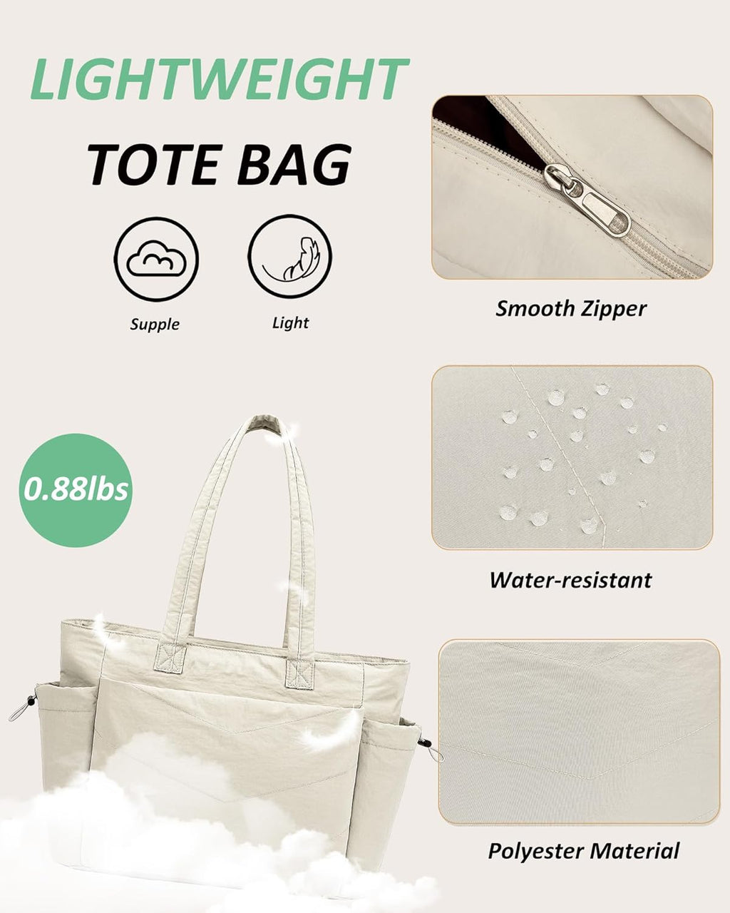 TANTOMI Puffer Tote Bag for Women - Lightweight Quilted Shoulder Bag with Zipper | Ideal for Work, Travel, Gym