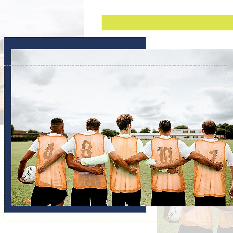 Boyiee 24-Pcs Nylon Pinnies with 40 Iron-On Numbers, Adult/Youth Soccer Scrimmage Vests – Fluorescent Green, Dark Blue, Orange, Pink