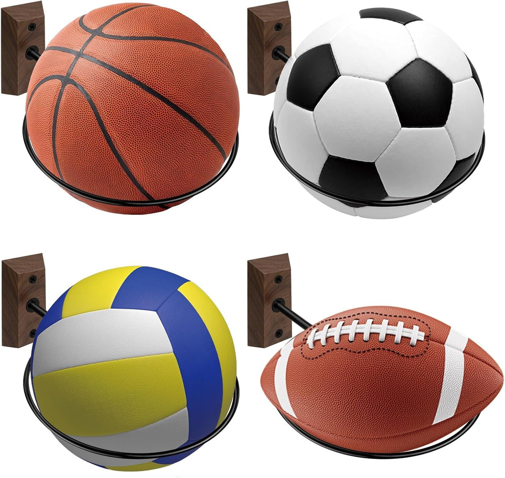 Skiennix Basketball Holder Wall Mount - 7-Inch Solid Black Walnut Base & Metal Ring | Sports Display Rack