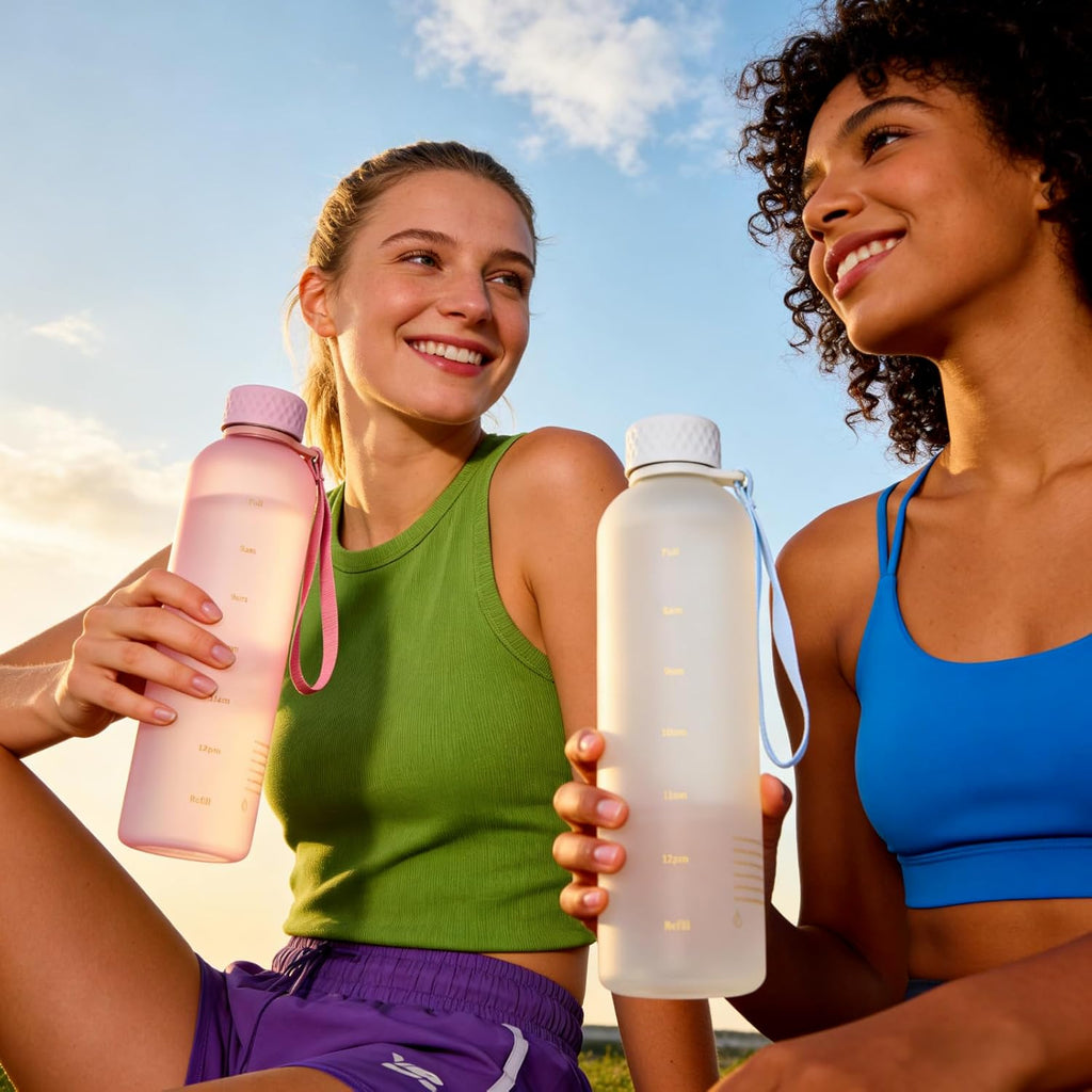 Sursip Slim Water Bottle - 42 oz Lightweight Tritan, Leakproof Lid & Motivational Time Markers | Perfect for Gym & Travel