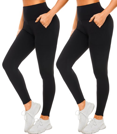 FULLSOFT Soft Black Leggings with Pockets for Women - High Waisted Tummy Control No See Through Workout Clothes for Women Yoga Cycling Pants Fitness Clothing(2 Pack Black(Pockets),Large-X-Large)