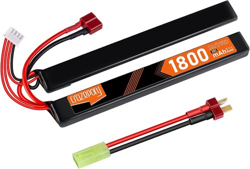 Crazepony 11.1V Airsoft Battery - Rechargeable 3S LiPo 1800mAh Nunchuck Split Pack with T Plug | Mini Tamiya Cable