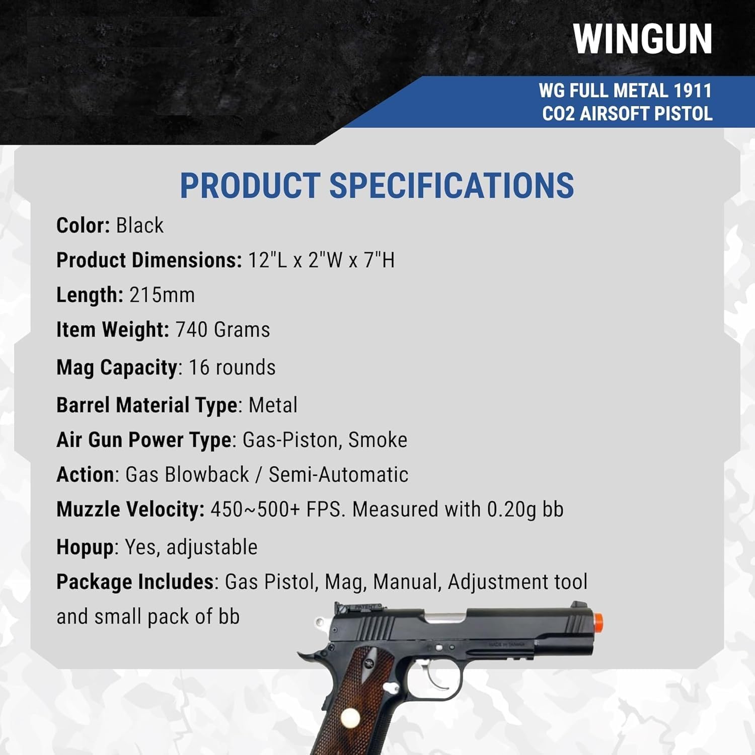 Skiennix Full Metal M1911 Airsoft Gun - 500 FPS CO2 Pistol with 6mm BBs | Realistic Design
