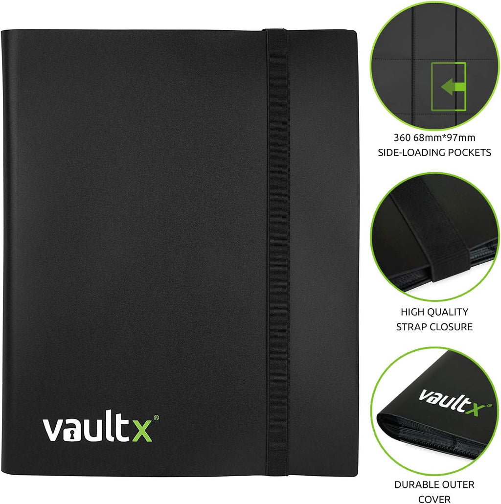 Vault X 9 Pocket Trading Card Binder - Holds 360 Cards | Standard Size, 20 Side-Loading Pages, Black