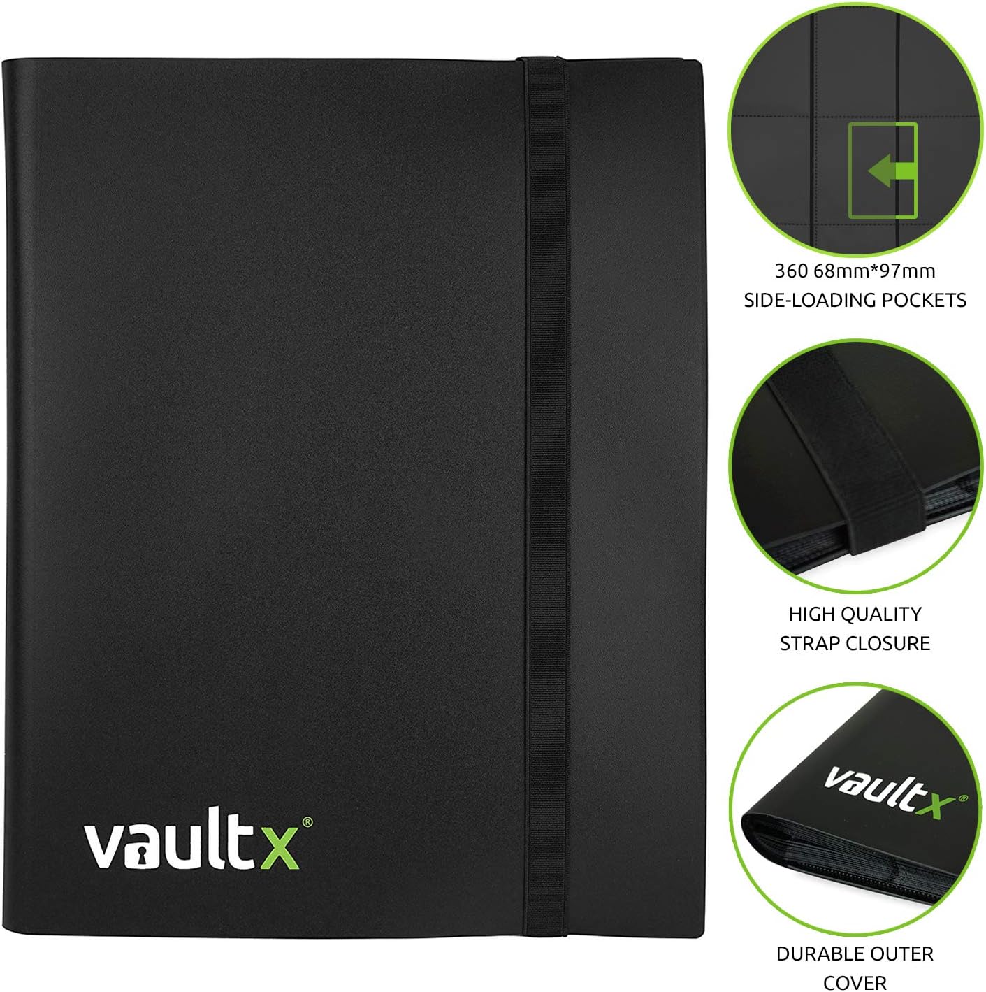 Vault X 9 Pocket Trading Card Binder - Holds 360 Cards | Standard Size, 20 Side-Loading Pages, Black