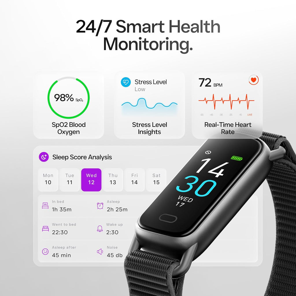 Skiennix Lightweight Fitness Tracker - AI Sleep Insights, Heart Rate & SpO2 Monitoring | IP68 Waterproof, 16 Sport Modes (Black)
