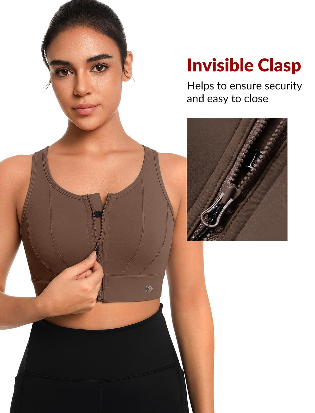 Yvette Front Closure Sports Bras for Women High Support Large Bust Supportive Sports Bra High Impact for Running,Coffee,L+