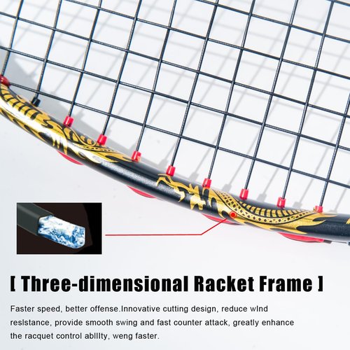 ALPSPORT QY 4U G5 Max 38LBS T1100 Professional Damping Nail Golden Dragon Pattern Full Carbon Fiber Badminton Racket with Gift Box 1 Flannel Bag, 2 Grips, Graphite Racquet for Sports Training (Red)