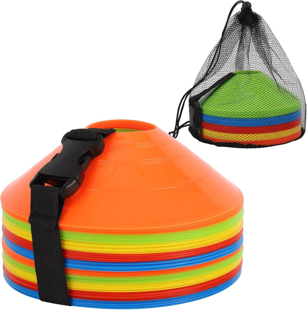 Soccer Cones - 15/25/30/50 Pack with Mesh Bag & Strap | Agility Cones for Training & Drills