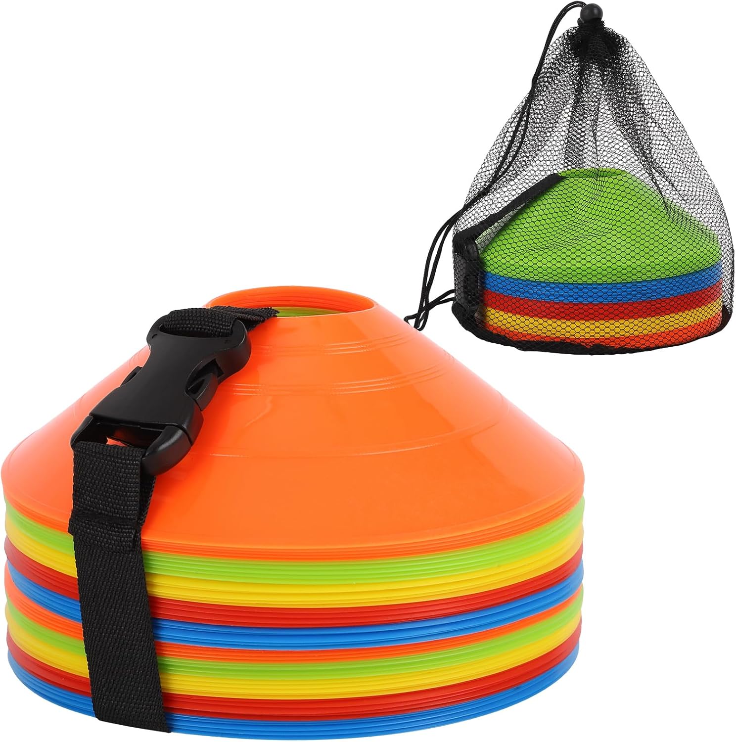 Soccer Cones - 15/25/30/50 Pack with Mesh Bag & Strap | Agility Cones for Training & Drills