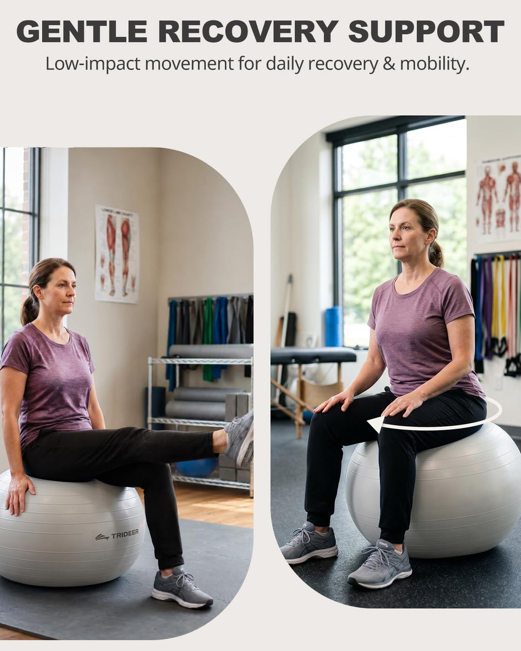 Trideer Yoga Ball for Exercise, Pregnancy & Birthing, 5 Sizes Exercise Ball for Physical Therapy, Stability, Fitness, Quick Pump Included