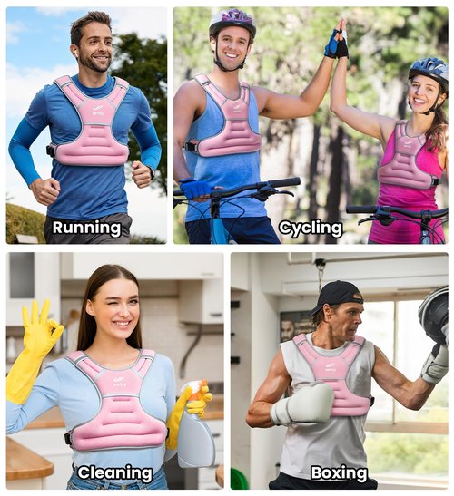 Weighted Vest Woman Men 10lbs Weight Vest Women with Reflective Stripe, Rucking Vests for Walking Running Strength Training Weight Loss Fitness Weightlifting Pink