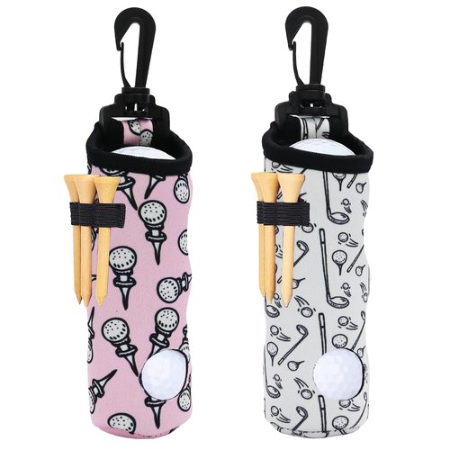 Golf Ball Holder Golf Tee Holder Golf Ball Carry Bag Pouch with Light Weight Hook Keychain Belt Clip Portable Golf Accessories for Ladies Girls 2 Pack