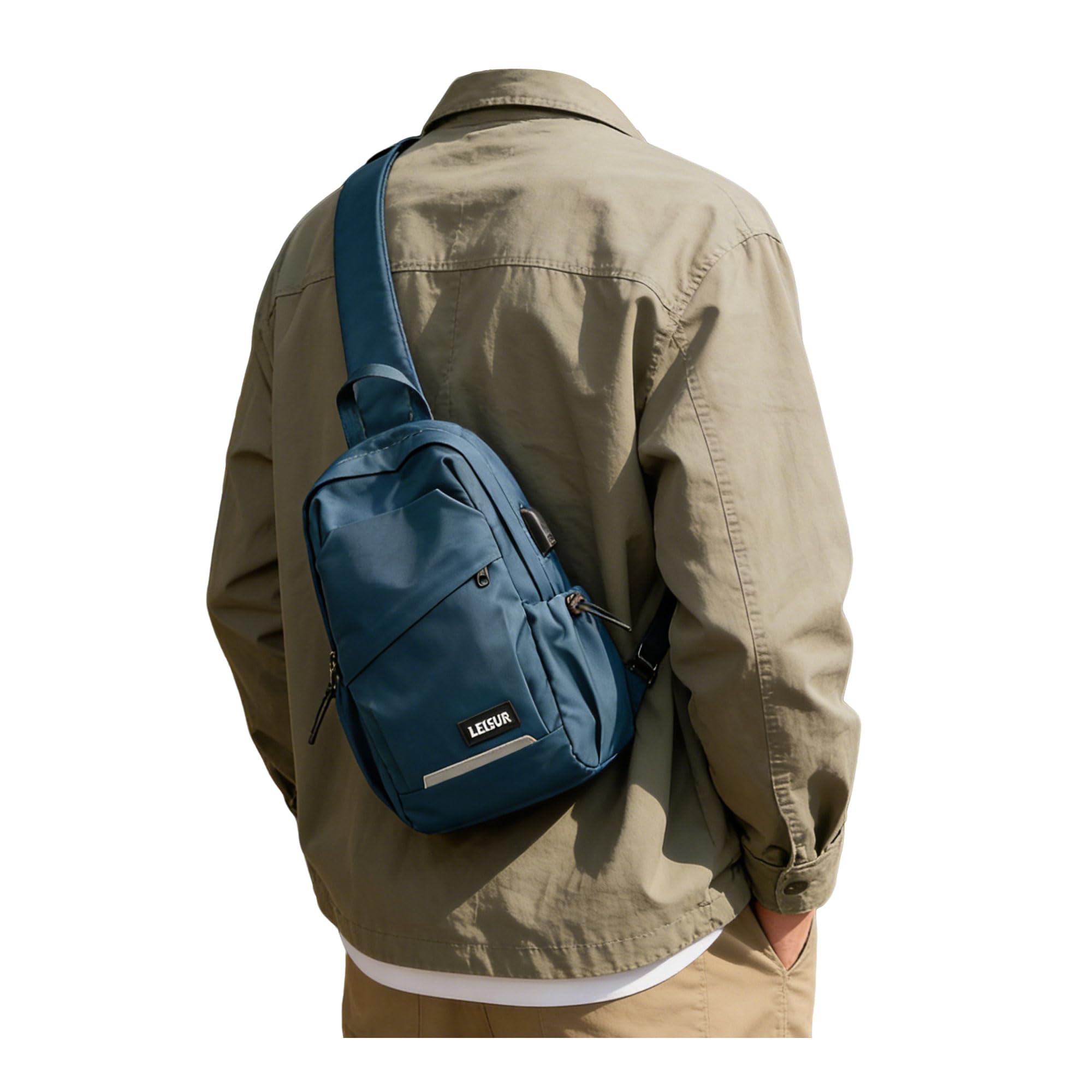 Small Sling Bag for Men Women - Lightweight Crossbody Backpack, Multipurpose Shoulder Bag, Compact Chest Daypack for Travel Hiking Gym Sport with USB Charger Port Peacock Blue