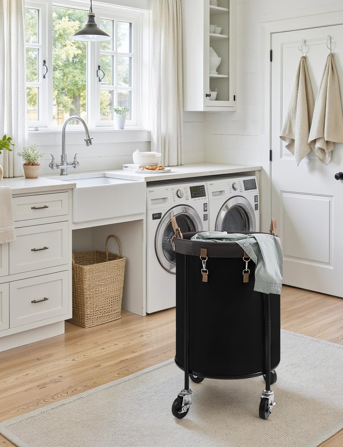 StorageWorks Rolling Laundry Basket - 110L Clothes Hamper with Wheels & Removable Bag - Black