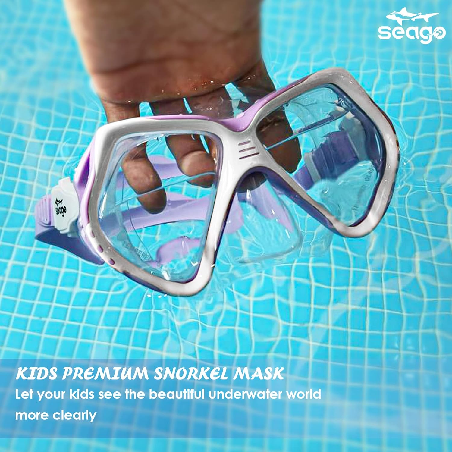 Seago Kids Swim Goggles - Anti-Fog Snorkel Mask with Nose Cover | Panoramic Clear View, Silicone Seal for Ages 6-14
