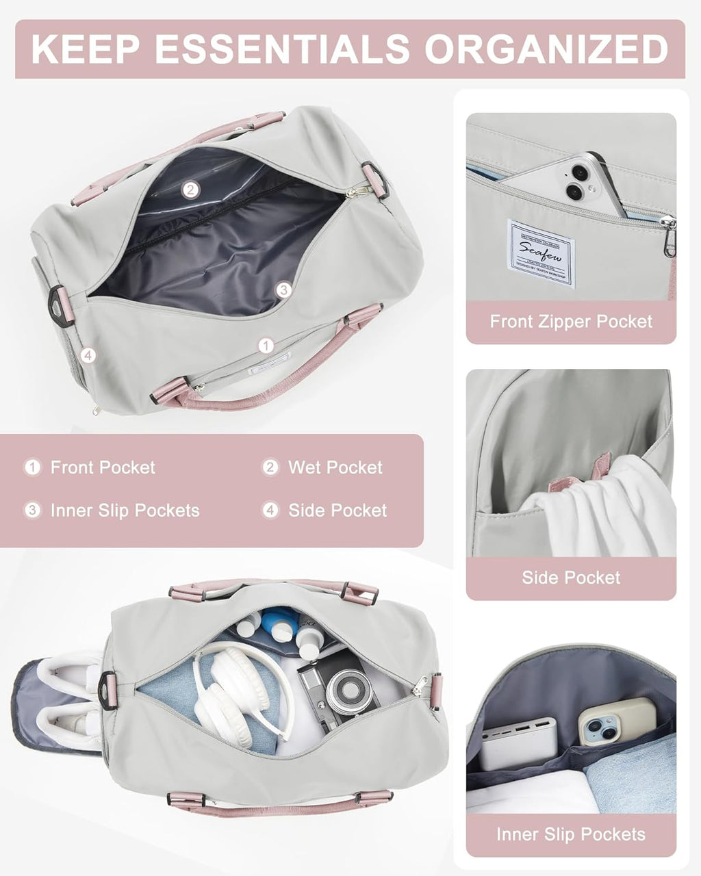 Skiennix Women's Gym Bag - Stylish Travel Duffel Tote for Weekend Adventures | Versatile & Spacious