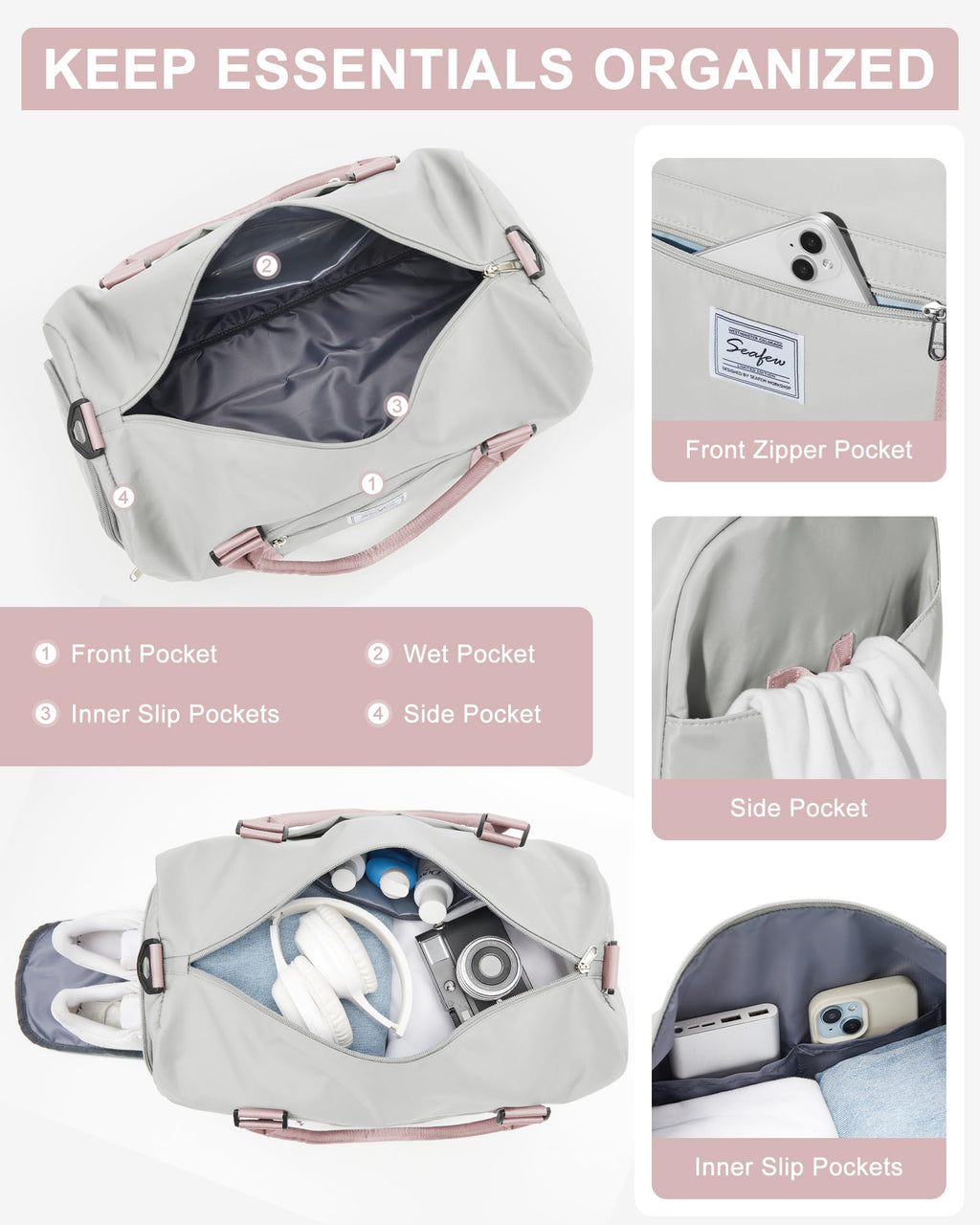 Gym Bag Womens Mens with Shoes Compartment and Wet Pocket Travel Duffel Bag for Women for Plane Sport Gym Tote Bags with Toiletry Bag Waterproof Weekend Overnight Carry on Bag Hospital Holdalls