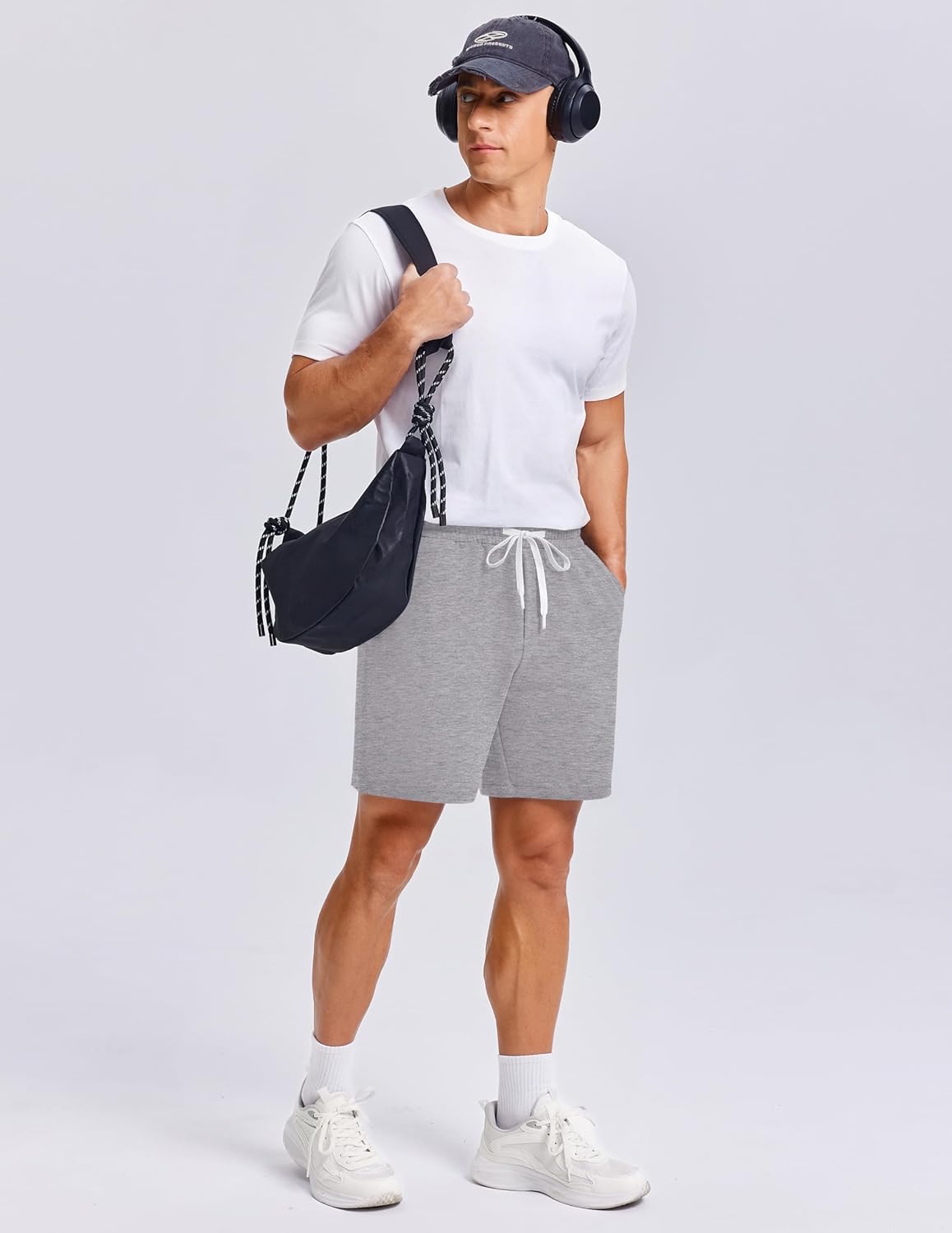 **PINSPARK Men's Casual Sweat Shorts - Lightweight Cotton Athletic Lounge Shorts with Drawstring | 7" Length**