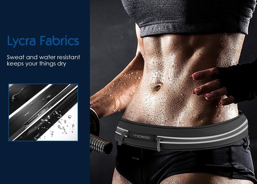 MoKo Sports Running Belt - Sweatproof Reflective Waist Pack for iPhone & Galaxy | Slim Dual Pouch Design