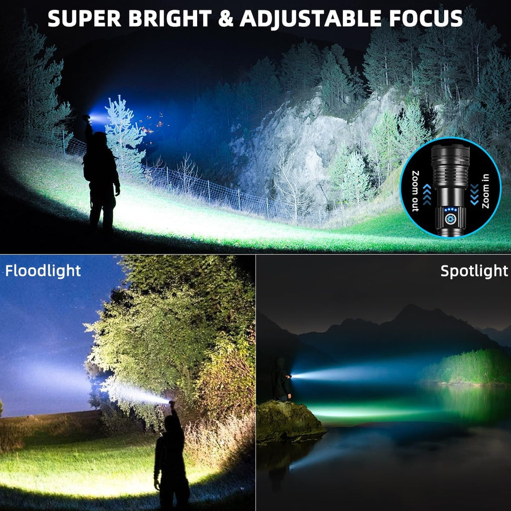 Skiennix High Lumens Rechargeable Flashlight - Super Bright Tactical LED Light | Waterproof & Adjustable for Camping, Hiking, Emergencies