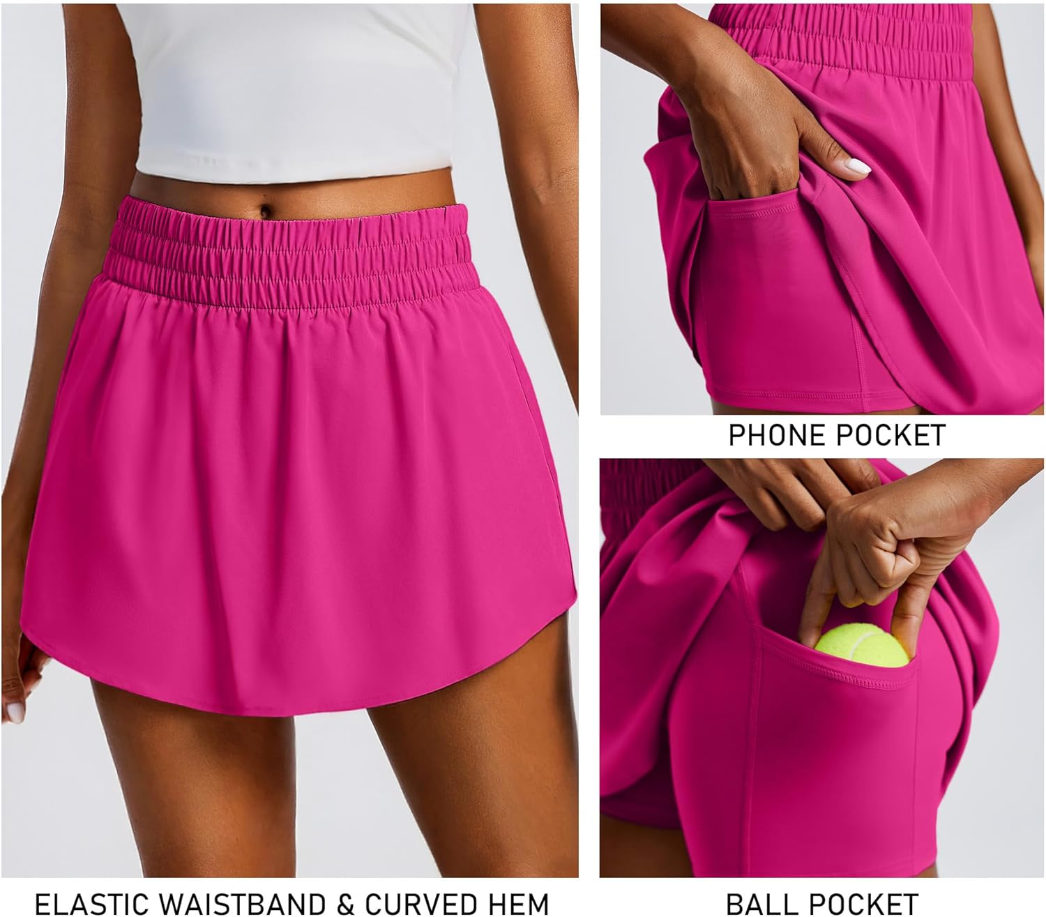 PINSPARK Women's Tennis Skirt - High Elastic Waist Golf Skort with 2 Pockets | Athletic Workout Wear