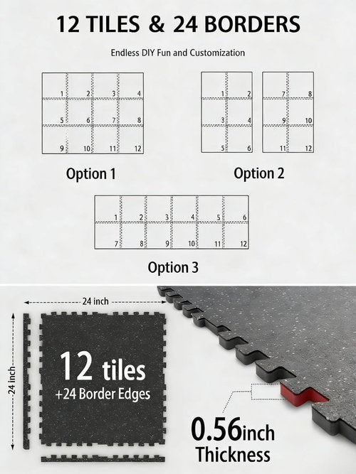 Mikolo Gym Flooring Mats - 12 Pcs Interlocking High-Density EVA Foam | 48 Sq Ft Protective Workout Surface
