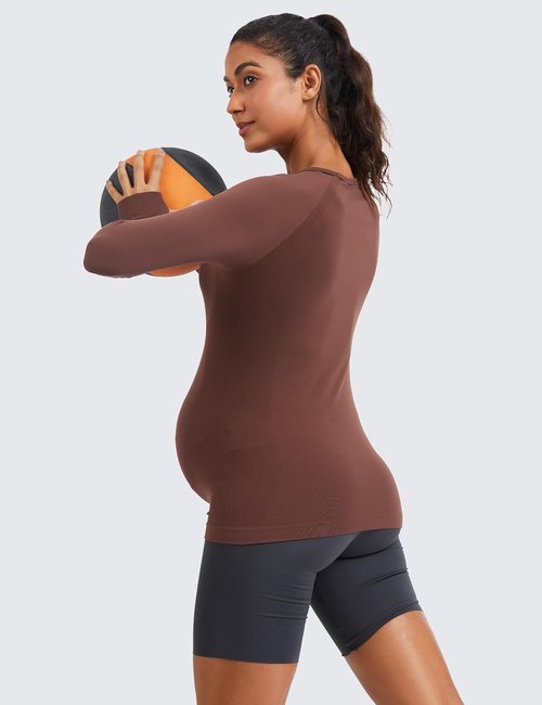 MathCat Seamless Maternity Shirts - Long Sleeve Athletic Tee for Pregnancy | Comfortable Casual Wear