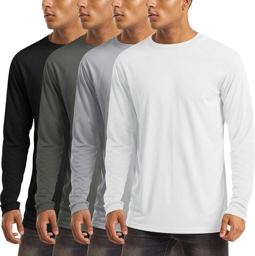 MAGCOMSEN Men's Long Sleeve Workout Shirts - UPF 50+ Sun Protection, Dry Fit, 4 Pack