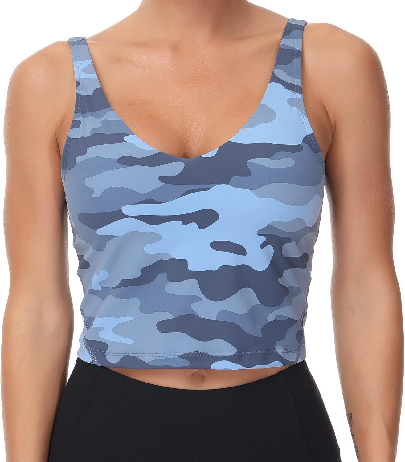 The Gym People Camo Longline Sports Bra - Wirefree, Padded, Medium Support for Yoga & Workouts