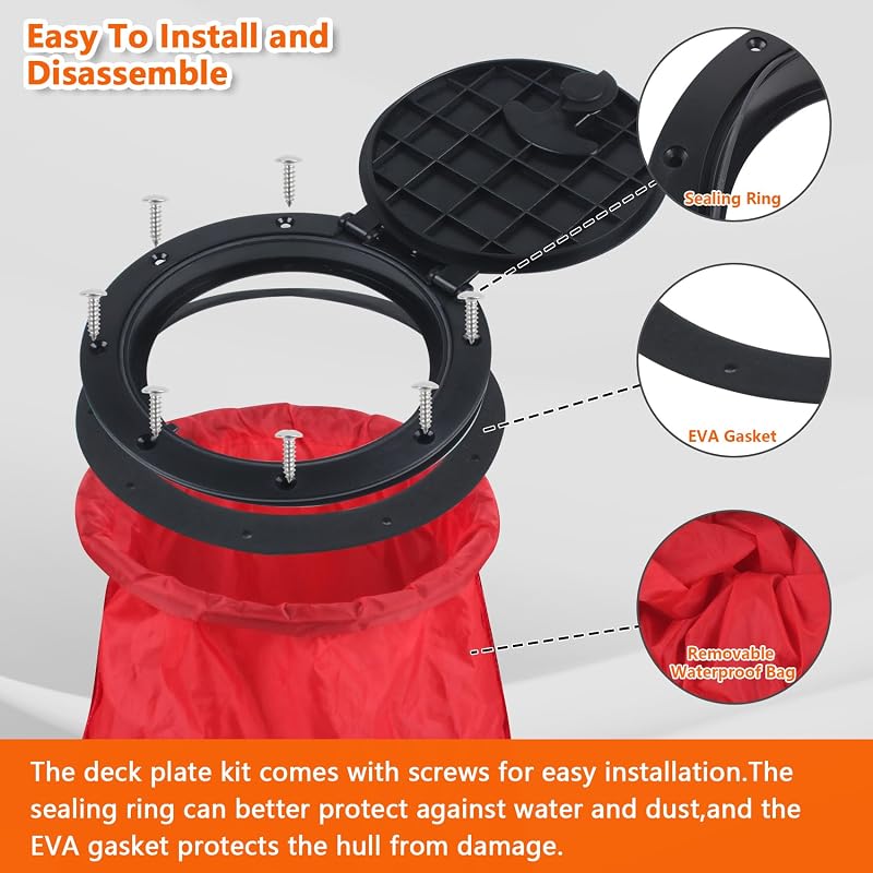 6in/8in Deck Hatch Kit with Storage Bag for Kayak Boat Deck Plate Waterproof Cover