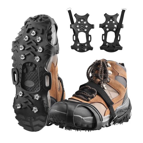 TRIWONDER Ice Cleats for Shoes and Boots 11-Stud Anti-Slip Snow Traction Cleats with Secure Straps, Ice Grips Crampons for Hiking, Walking, and Fishing Gear (11 Spikes, Large)