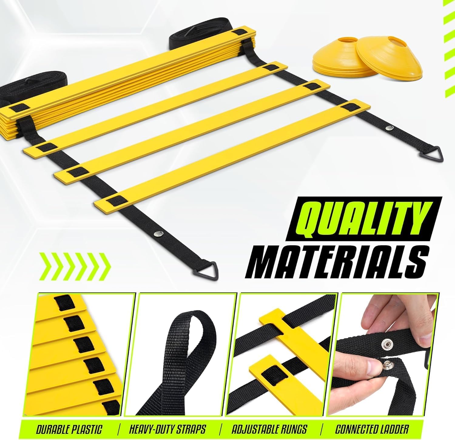 Yes4All Agility Ladder - Adjustable Speed Training Equipment for All Ages | Durable & Portable with Carry Bag