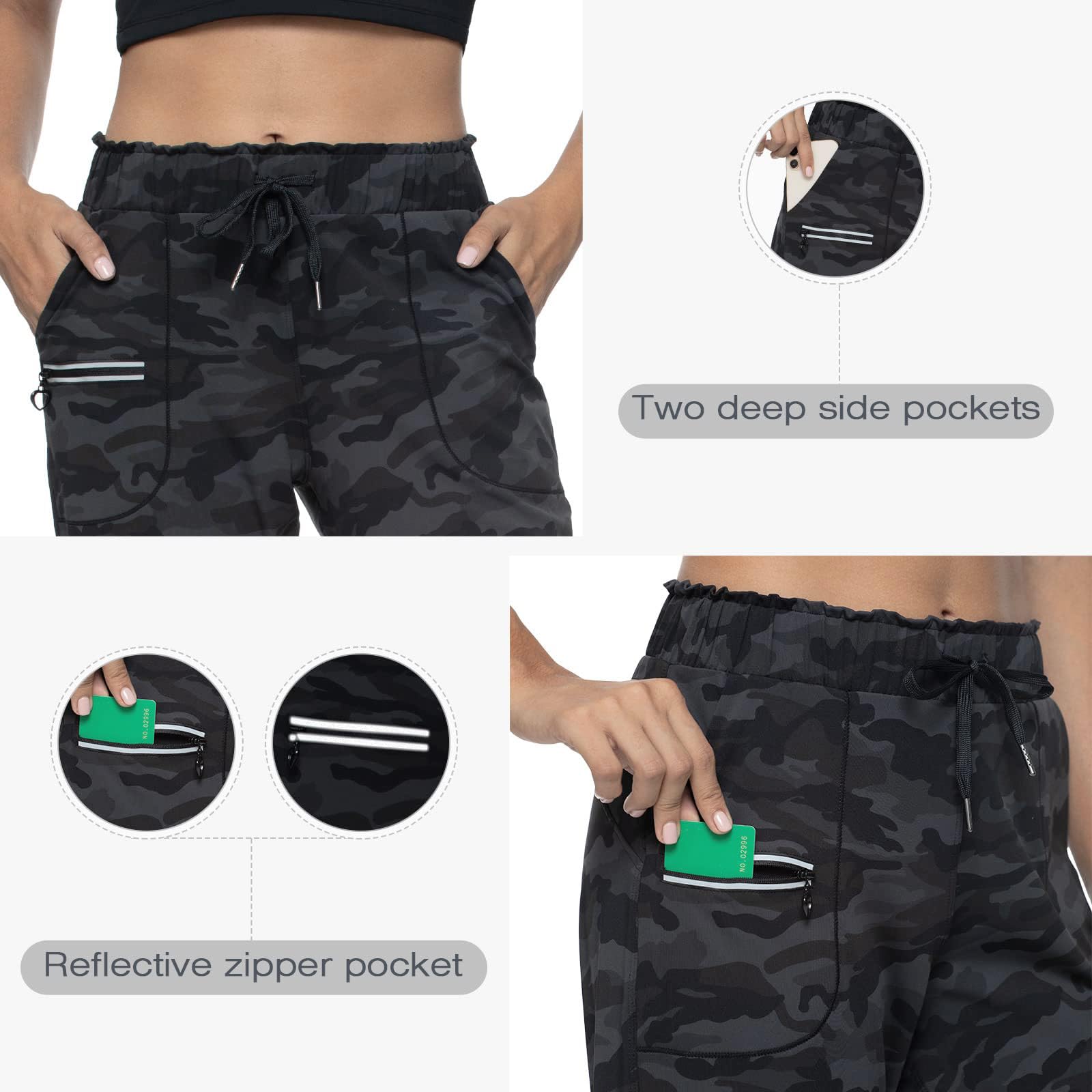 Haowind Joggers for Women with Pockets Elastic Waist Workout Sport Gym Pants Comfy Lounge Yoga Running Pants(Black Ash Camo XS)