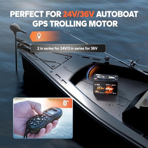 Litime 12V Bluetooth LiFePO4 Trolling Motor Battery - 100Ah, 15000 Deep Cycles, Low-Temp Protection (2-Pack)