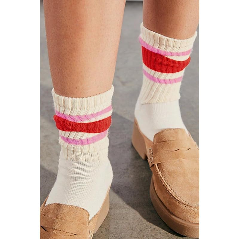 2 Pack Men & Women Retro Striped Crew Socks - Cotton Calf Socks, Orange Series