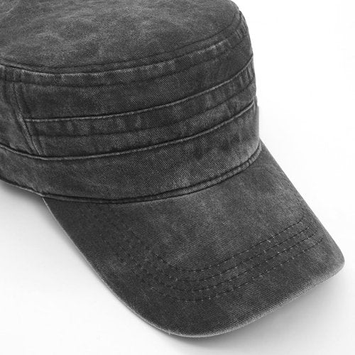 Lynmquober Men's Washed Cotton Army Cap Vintage Military Flat Top Outdoor Baseball Hats Black