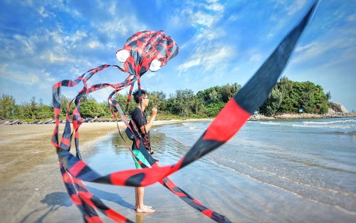 Kizh Kite Octopus - Large Frameless Soft Parafoil Kite for Kids & Adults | Easy Flyer for Outdoor Fun, 150 Inches Long