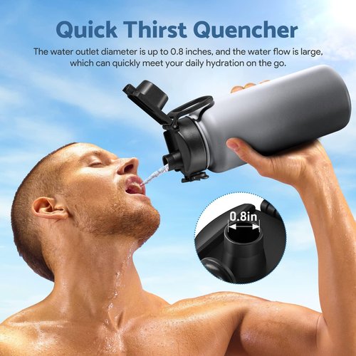 Bosizhang Water Bottle Lid Replacement for Wide Mouth with D-ring shape locking carabiner, Auto Spout and Button Lock, Compatible with Hydro Flask, Bubba, Contigo, Iron Flask, Takeya and Other Brand