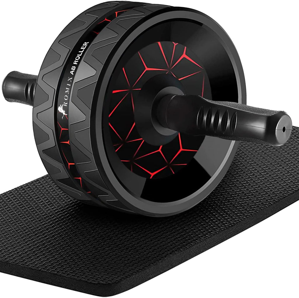 ROMIX Ab Roller Wheel - Wide Design with Extra Thick Knee Mat for Home Gym Fitness | Core Strength Training Equipment