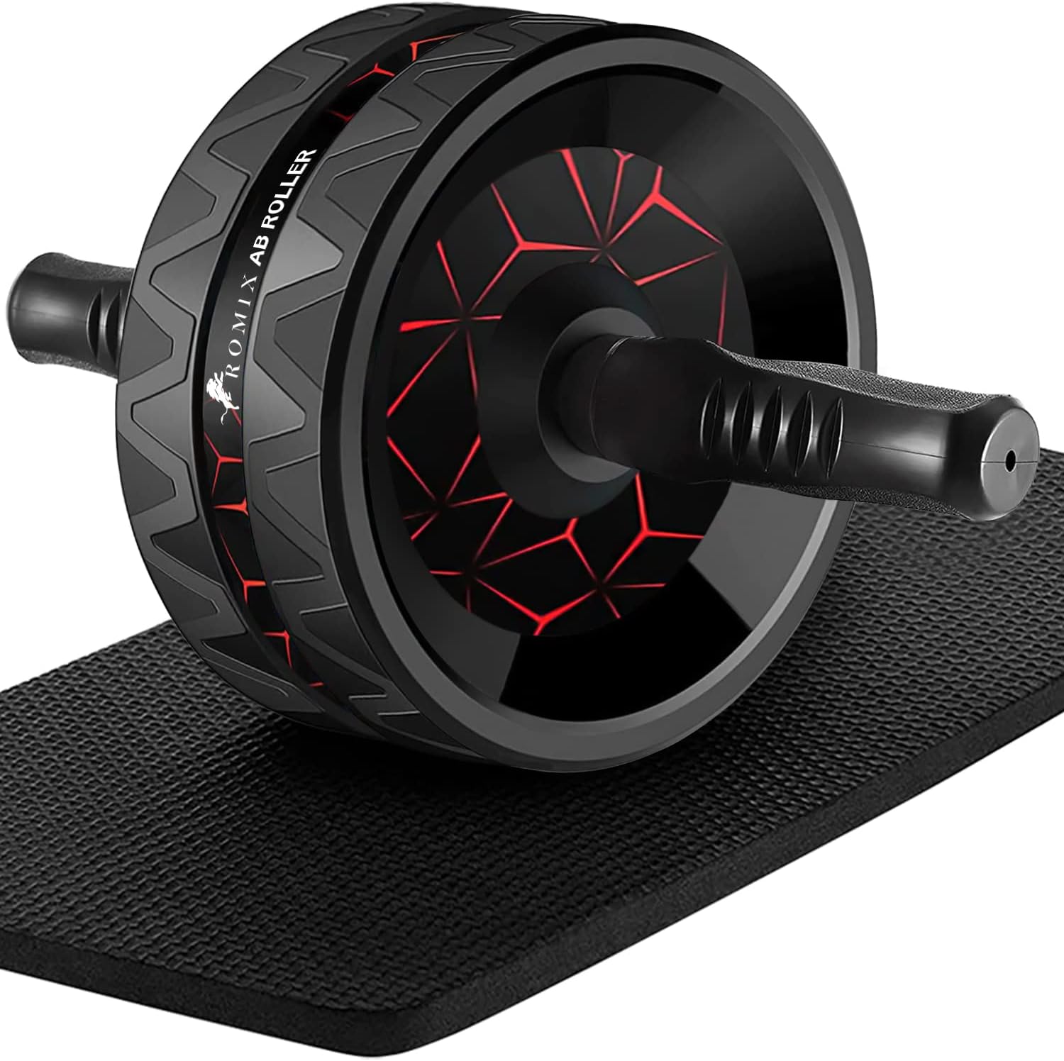 ROMIX Ab Roller Wheel - Wide Design with Extra Thick Knee Mat for Home Gym Fitness | Core Strength Training Equipment