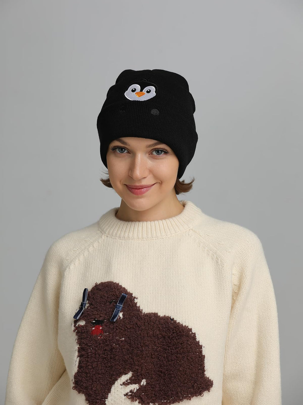 Penguin Gifts Beanie Hat for Women Men Penguin Lovers Funny Embroidered Cute Animal Knit Birthday Christmas Stocking Stuffers Decorations Gifts Stuff Decor Accessories Black
