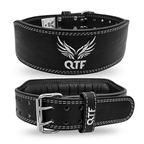 QTF Weight Lifting Belt Gym Exercise Workout, 6 inch Leather Padded Lumbar Back Support Men Women, 9 double Adjustable Holes, Powerlifting Bodybuilding Deadlift, Squat Fitness Strength Training Belt (Power-Belt, X-Large)