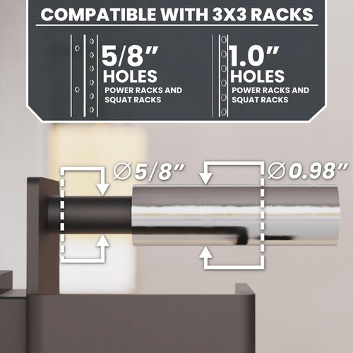 Synergee Safety Arms for 3x3 Power and Squat Racks, Fits Racks with 1" and 5/8" Holes. Rack-Mounted Safety Arm Attachment for Spotting, Bench Press, and Squats.