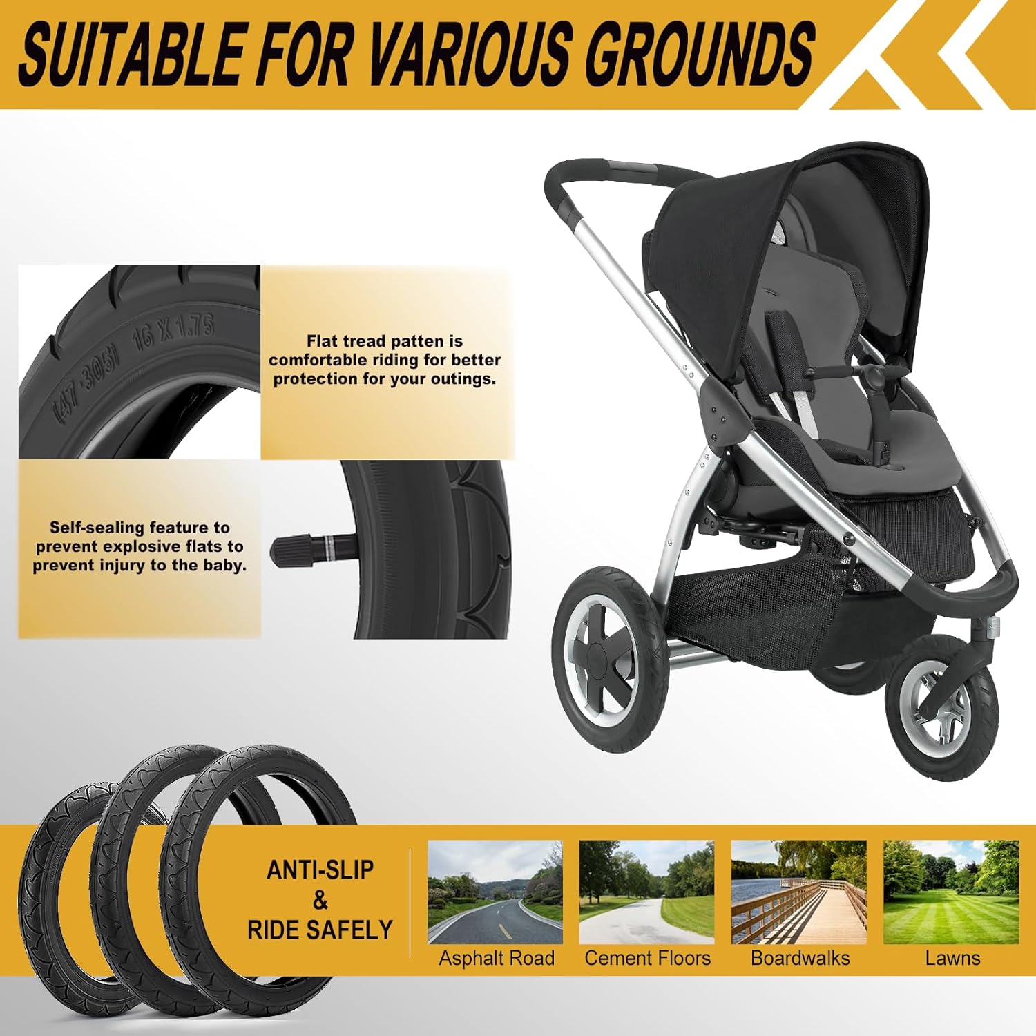 BOB Stroller Tires - 16x1.75/2.125 Replacement Tires & Tubes for Revolution SE & Duallie Joggers | 2 Sets