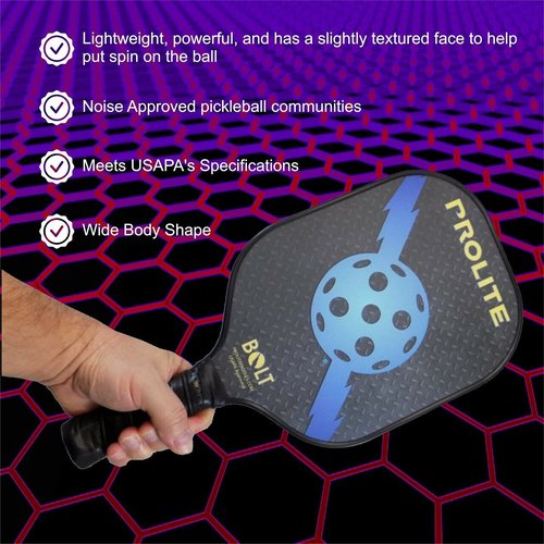 Prolite Bolt Pickleball Paddle - Light Weight - Powerful - Carbon Fiber Facing for Superior Ball Placement - Polypropylene Honeycomb Core - Micro Matte Edge Guard - USAP Approved