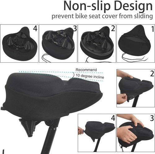 DAWAY Bike Seat Cover - Comfortable Silicone Gel & Memory Foam Cushion for Men & Women | Fits Peloton & Mountain Bikes - XL/Large/Small
