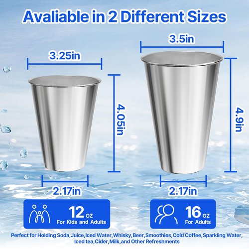 ENCYS Set of 8 Stainless Steel Cups,12oz Stainless Steel Kids Cups,Stackable Metal Drinking Cups for Home, Party, Camping, Outdoor