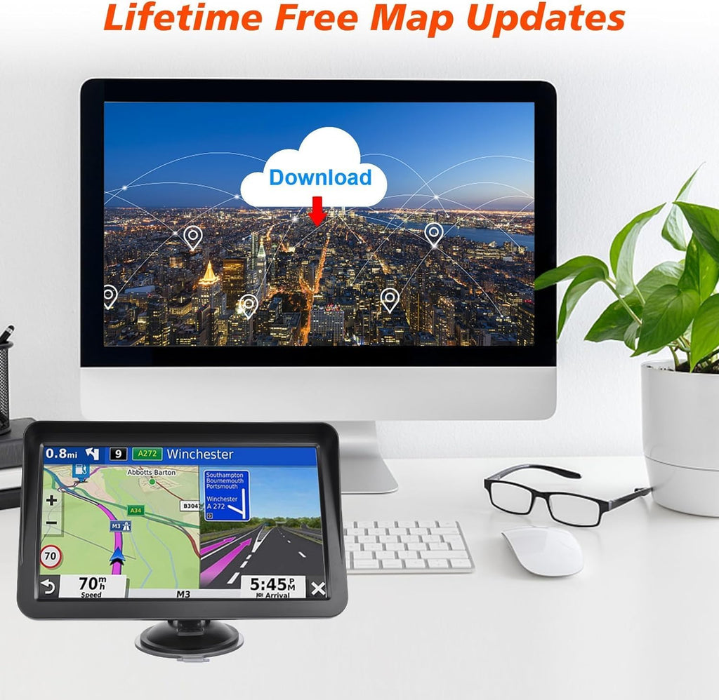 Skiennix GPS Navigator - 9-Inch Touchscreen Navigation System with Free Lifetime Updates | Voice Guidance & Custom Truck Routing